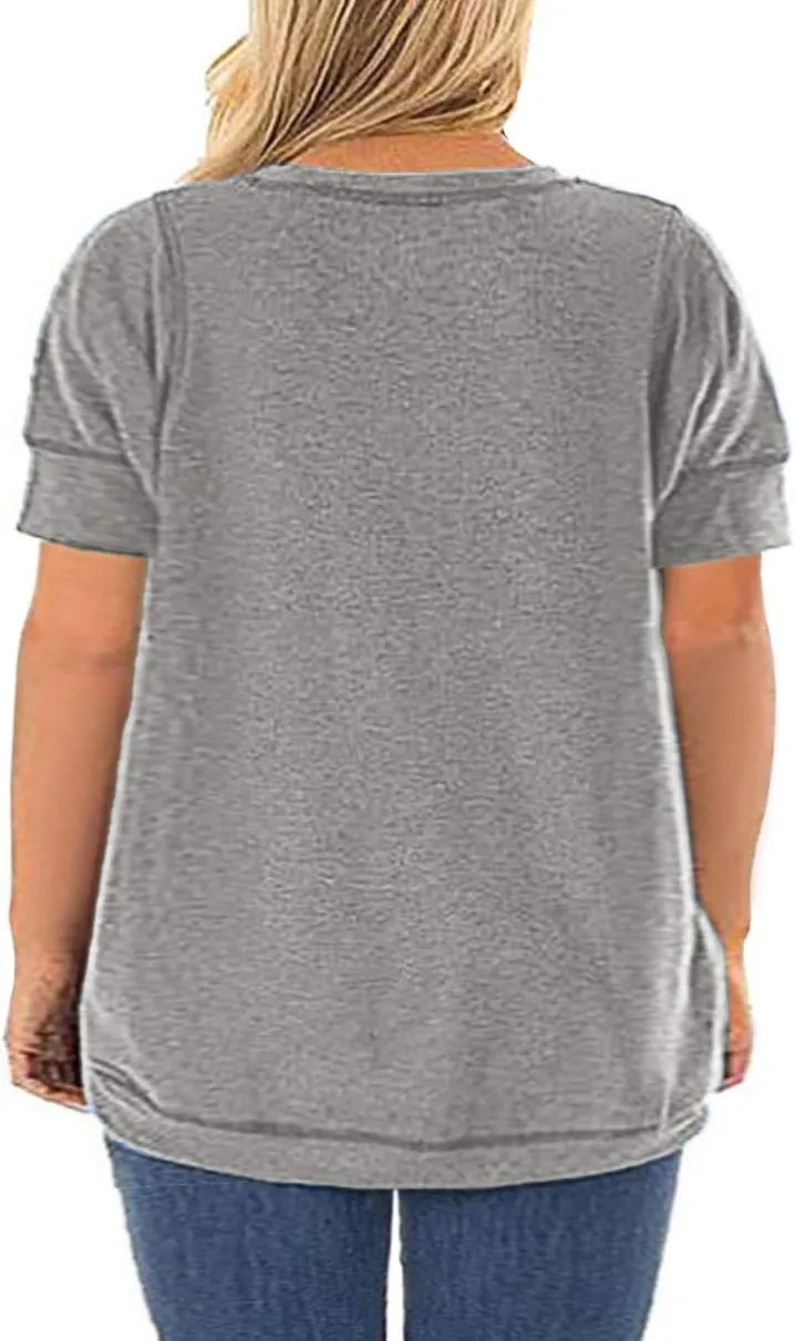 ROSRISS Womens Plus Size Tops Casual Short Sleeve Side Split Tunics Shirts