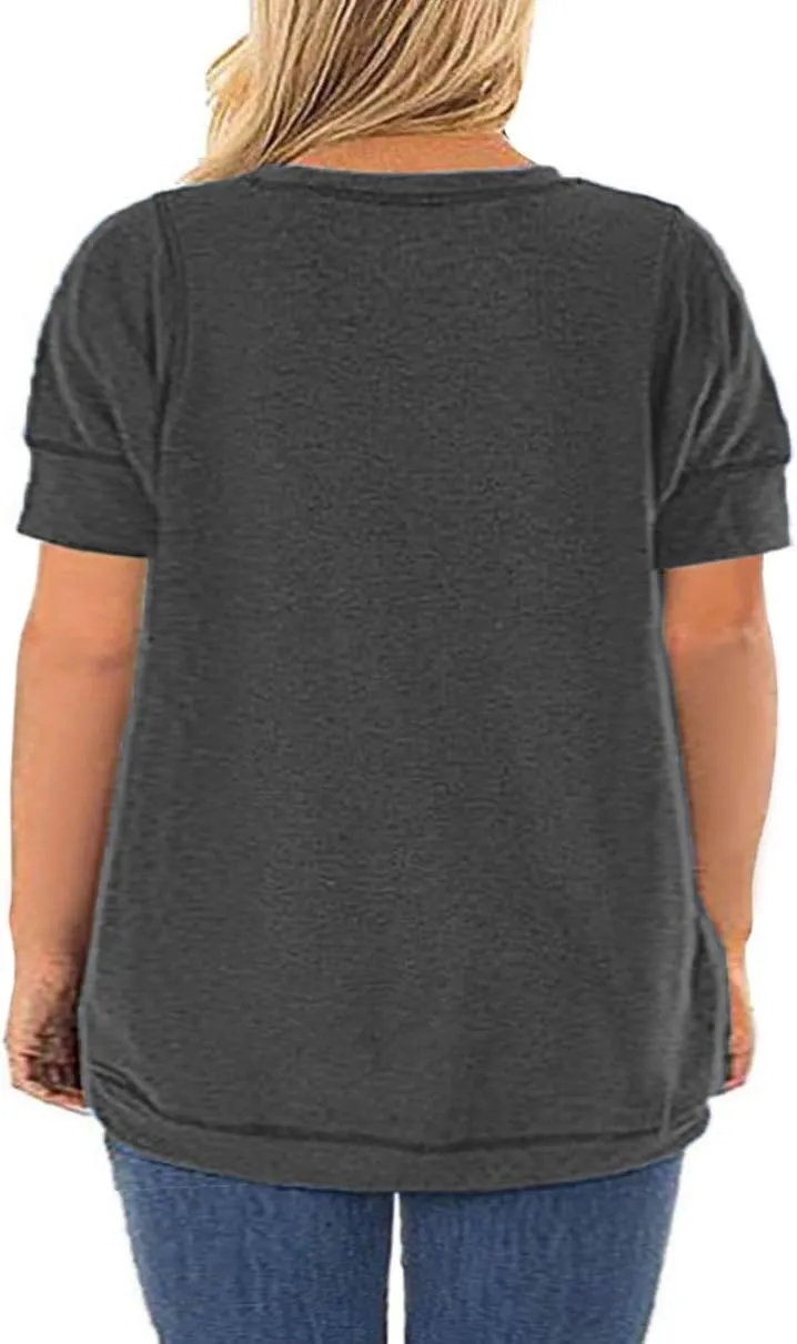 ROSRISS Womens Plus Size Tops Casual Short Sleeve Side Split Tunics Shirts