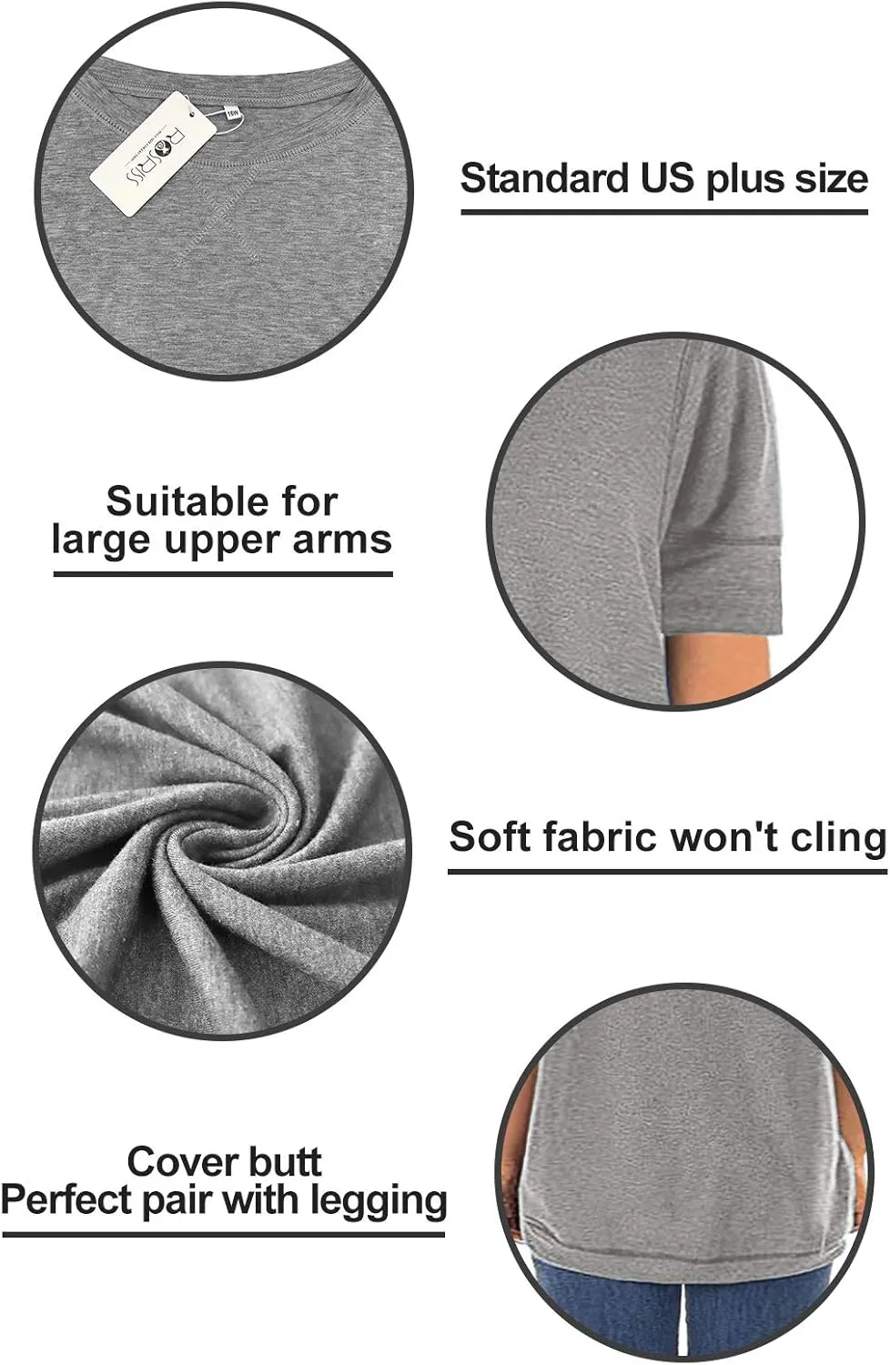 ROSRISS Womens Plus Size Tops Casual Short Sleeve Side Split Tunics Shirts