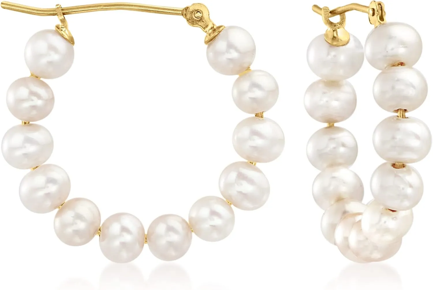 Ross-Simons 4-5mm Cultured Pearl Hoop Earrings in 14kt Yellow Gold