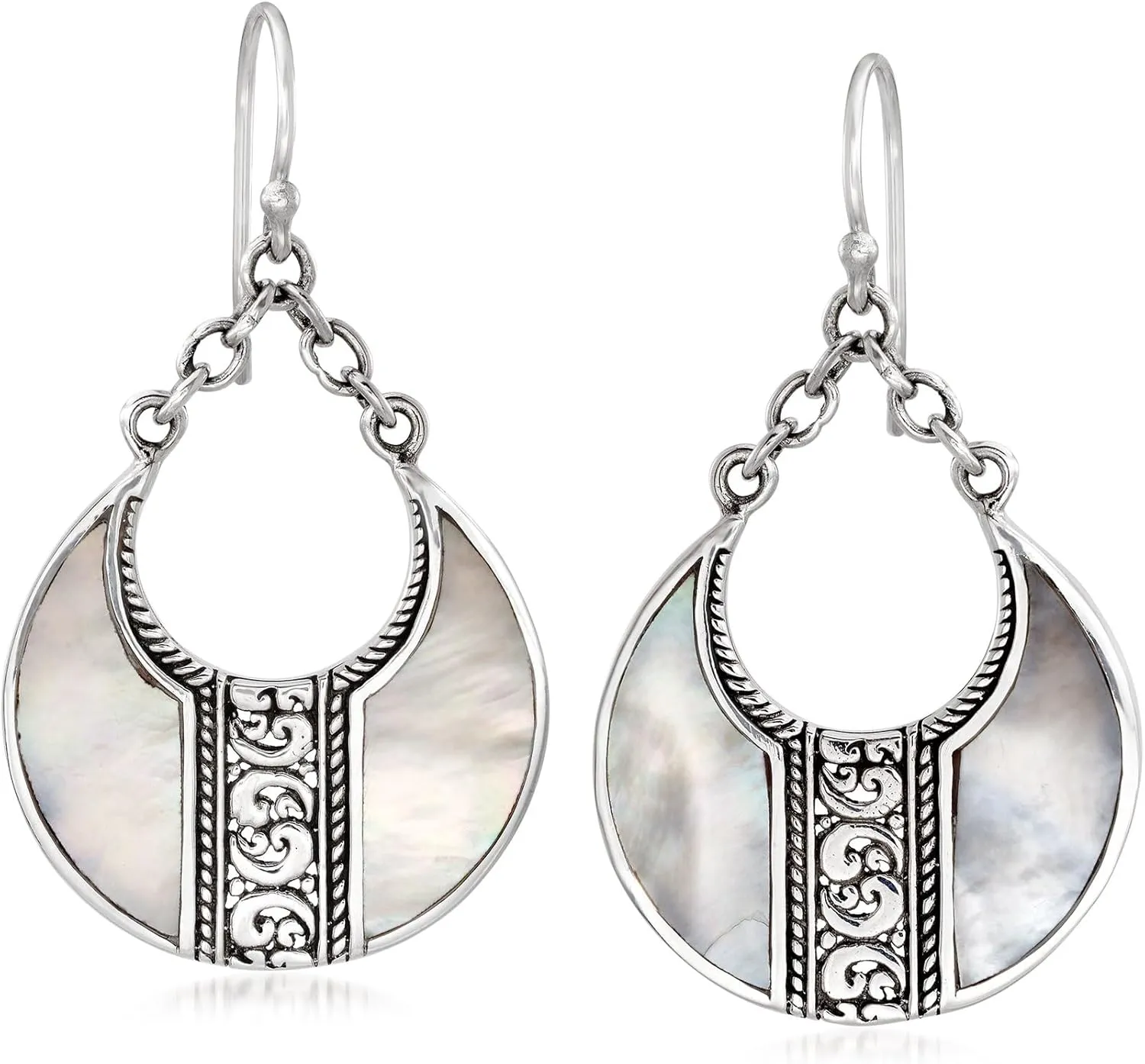 Ross-Simons Mother-of-Pearl Bali-Style Teardrop Earrings in Silver