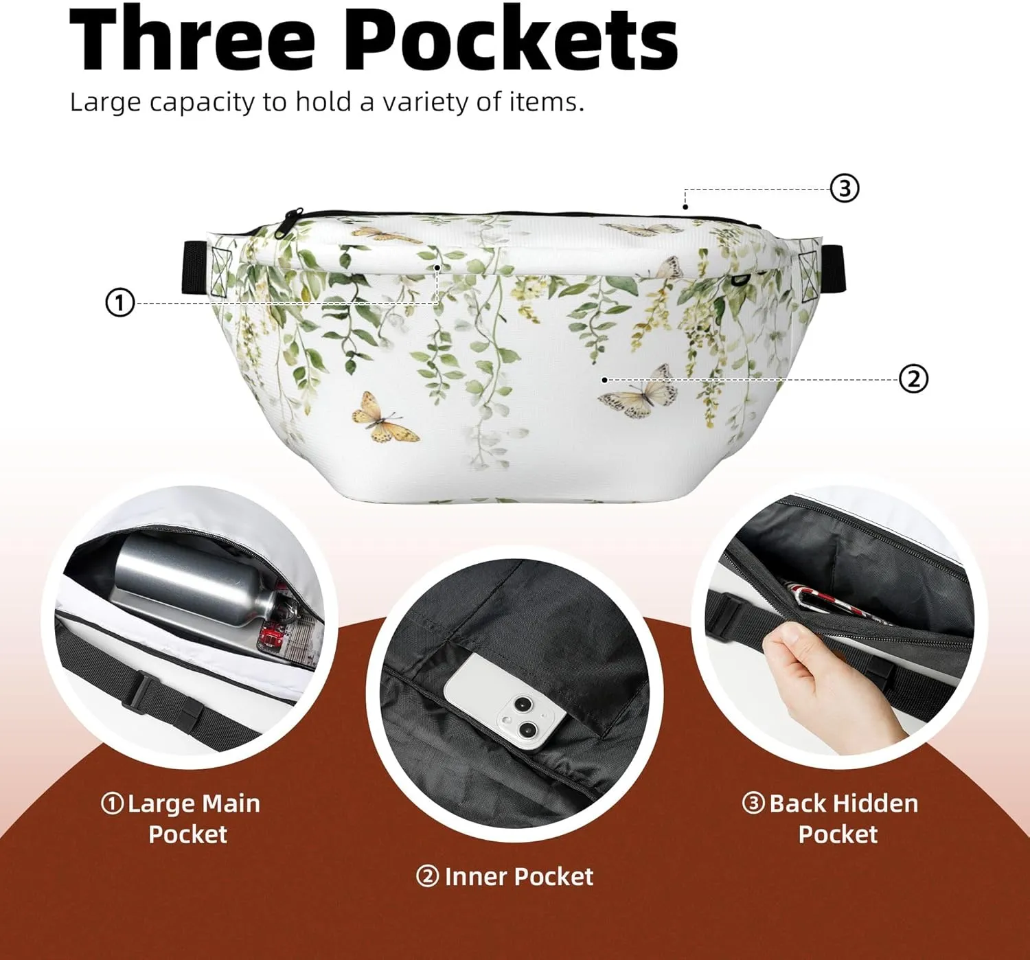 Running Waist Pack Butterfly Watercolor Botanical Leaf 2-in-1 Fanny Pack and Crossbody Bag Hiking Daypack for Men Women Running Travel Hiking Daily Commute