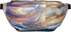 Sailboat Sailing On Sea Fanny Pack For Women Man, Waist Belt Bag Crossbody For Sports Travel Hiking Running Jogging