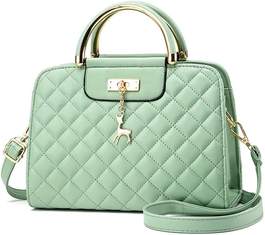 Satchel Handbag for Women Quilted Leather Crossbody Bag Top Handle Shoulder Bag Ladies Tote Purse with Zipper (Red)