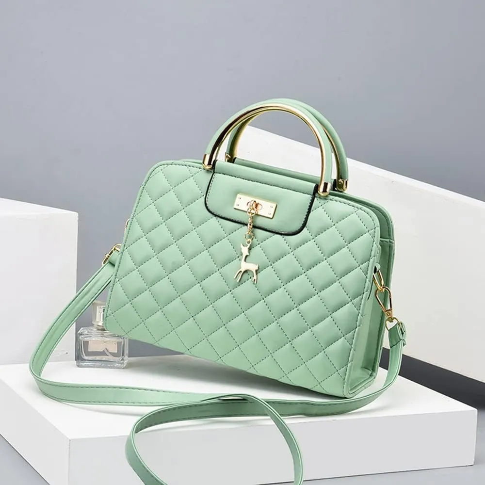 Satchel Handbag for Women Quilted Leather Crossbody Bag Top Handle Shoulder Bag Ladies Tote Purse with Zipper (Red)
