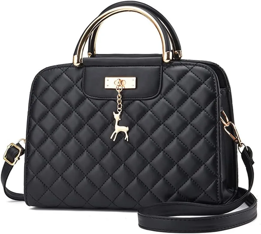 Satchel Handbag for Women Quilted Leather Crossbody Bag Top Handle Shoulder Bag Ladies Tote Purse with Zipper (Red)