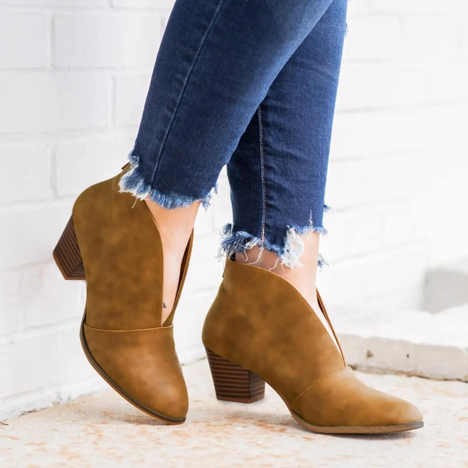 SBGMoSJ Womens Boots Ankle Brown Ankle Boots for Women Chunky Heel Low Heel Booties Dressy Women Booties And Ankle Boots Flat Boots for Women