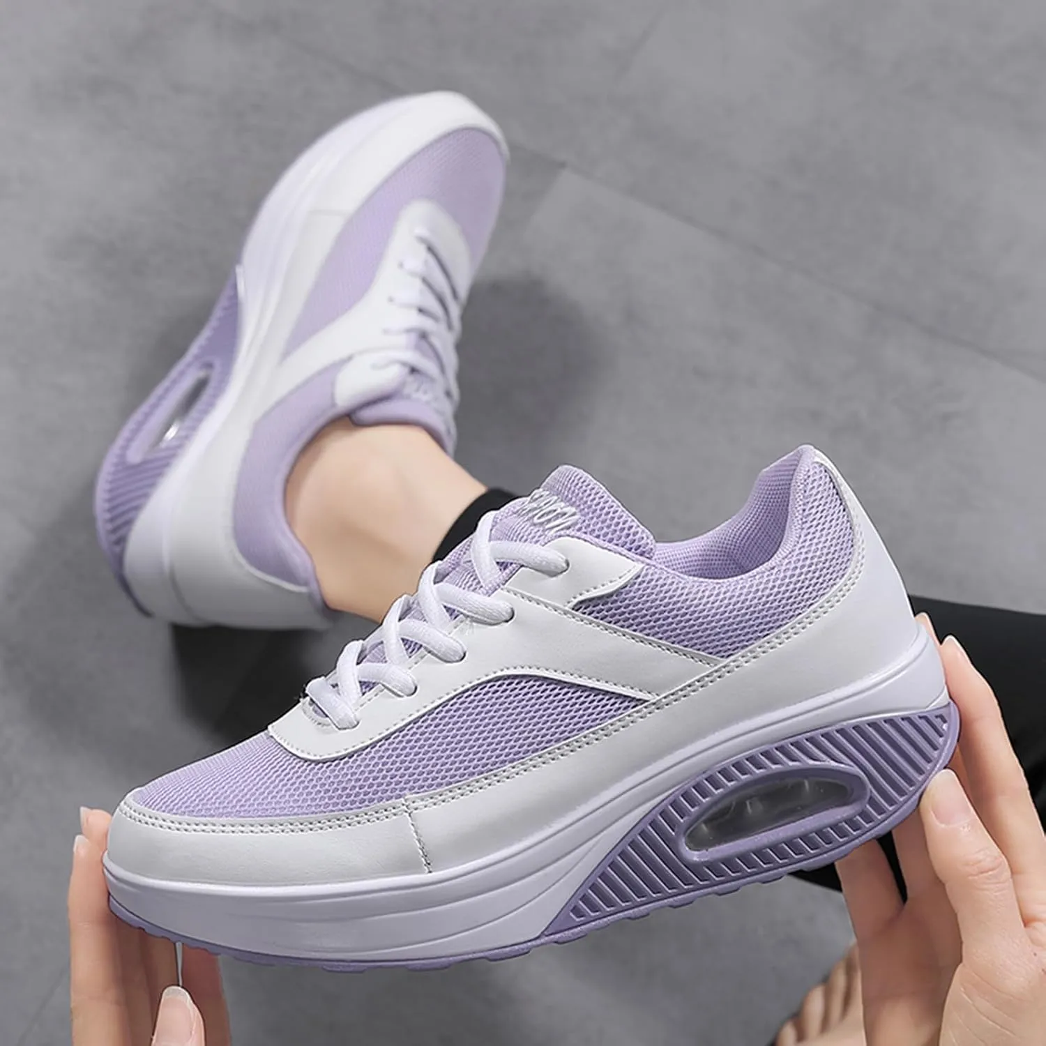 SECHRITE Womens Platform Sneakers Chunky Walking Shoes Air Cushion Thick Rocker Bottom Wedge Shoes
