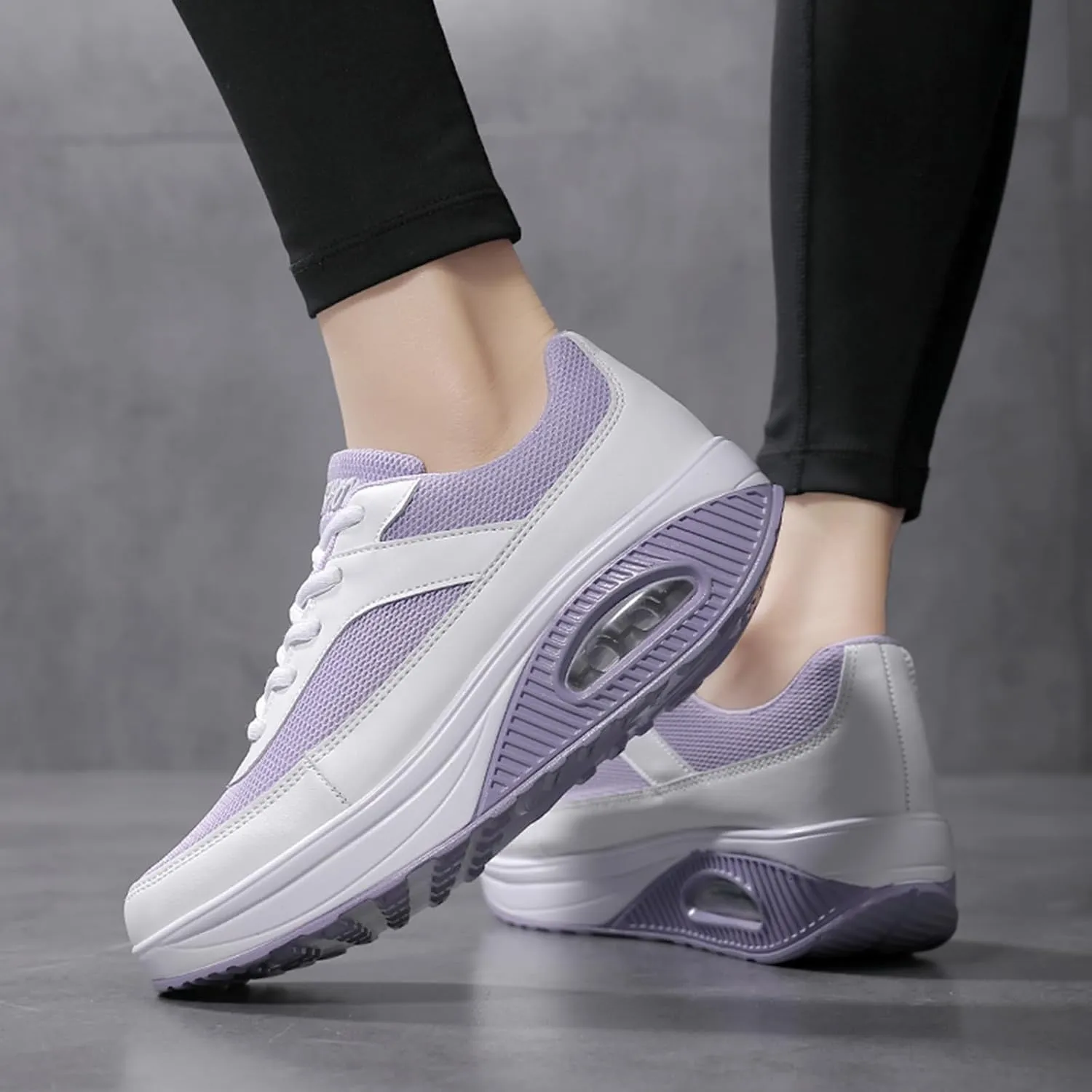 SECHRITE Womens Platform Sneakers Chunky Walking Shoes Air Cushion Thick Rocker Bottom Wedge Shoes