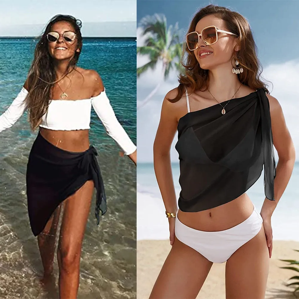 Short Sarongs Swimsuit Coverups Beach Bikini Wrap Sheer Short Skirt Chiffon Scarf Cover Up