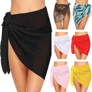 Short Sarongs Swimsuit Coverups Beach Bikini Wrap Sheer Short Skirt Chiffon Scarf Cover Up