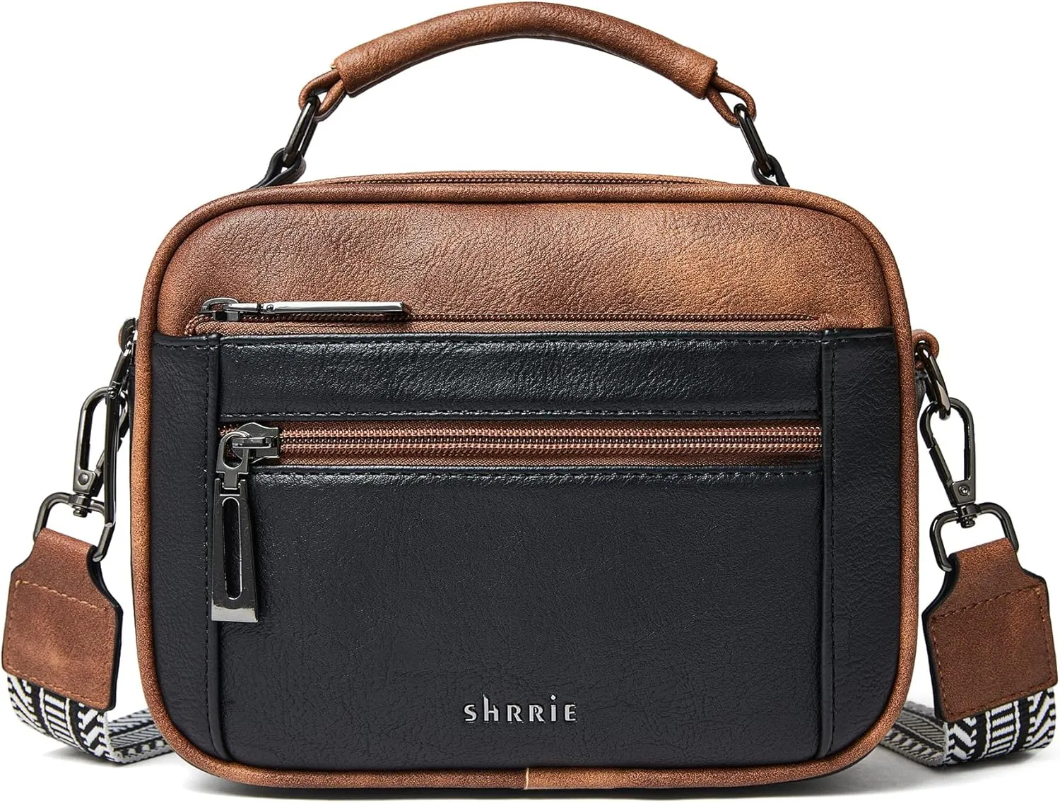 Shrrie Quilted Crossbody Bags for Women - Vegan Leather Crossbody Purses Triple Pocket Small Purses for Women Wide Strap