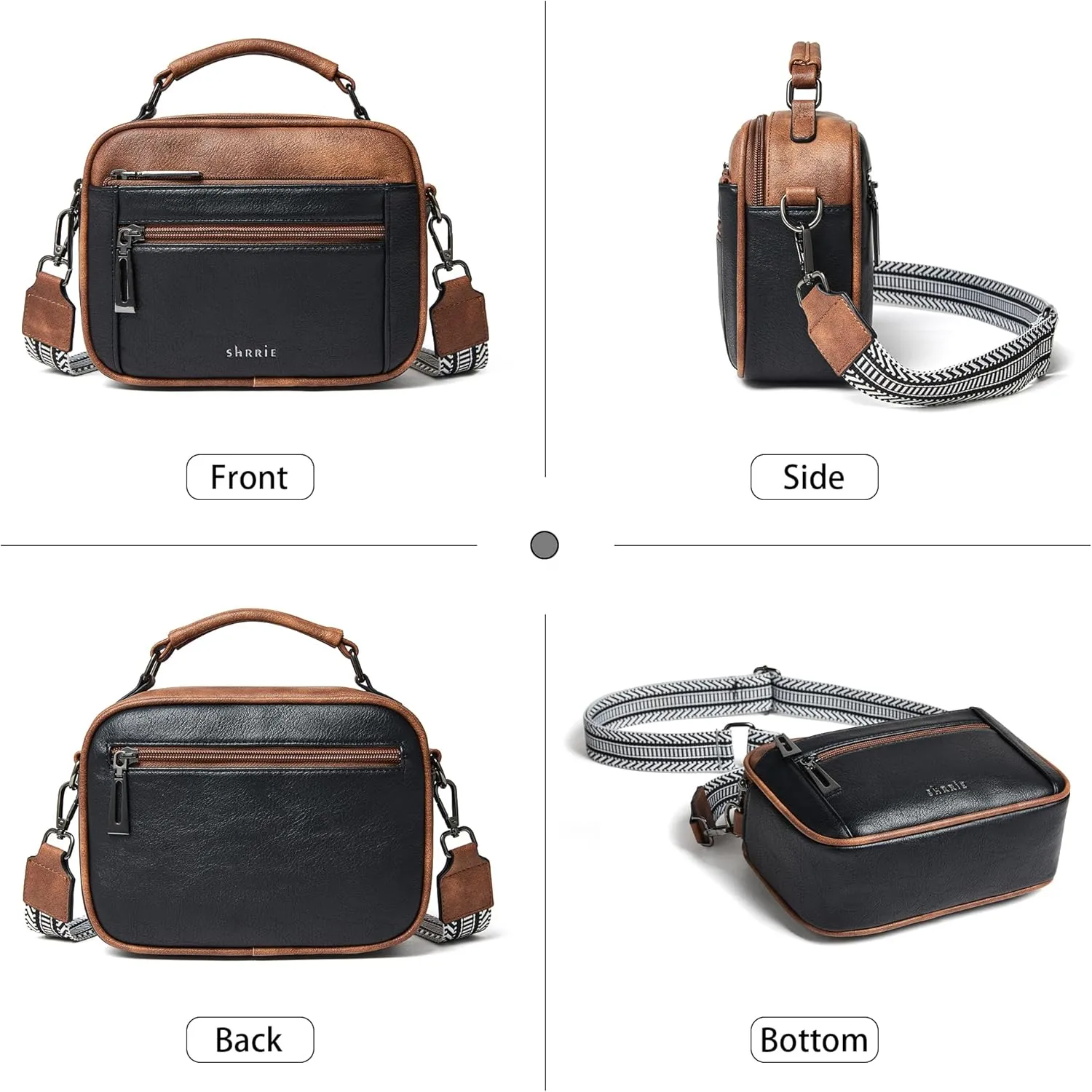 Shrrie Quilted Crossbody Bags for Women - Vegan Leather Crossbody Purses Triple Pocket Small Purses for Women Wide Strap