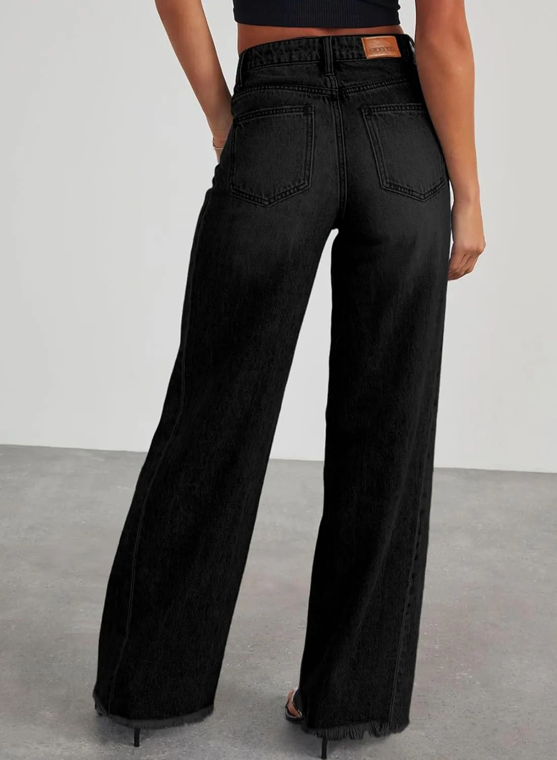 Sidefeel Women's Wide Leg Jeans High Waisted Strechy Raw Hem Zimbaplatinum Denim Pants