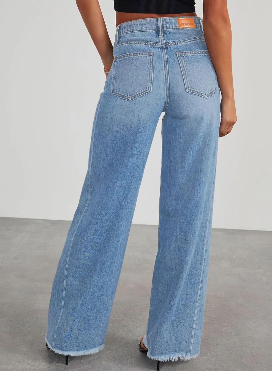 Sidefeel Women's Wide Leg Jeans High Waisted Strechy Raw Hem Zimbaplatinum Denim Pants