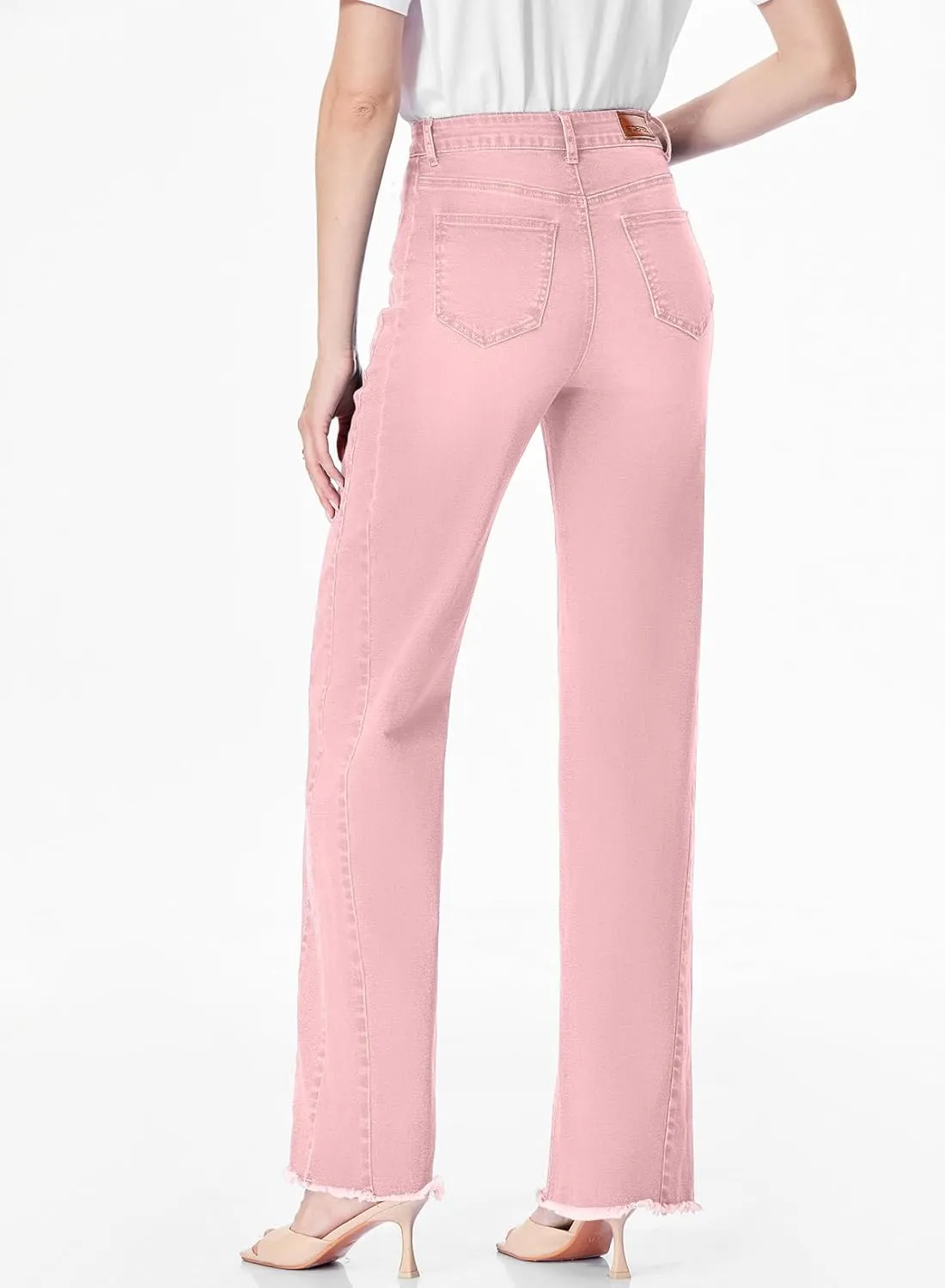 Sidefeel Women's Wide Leg Jeans High Waisted Strechy Raw Hem Zimbaplatinum Denim Pants