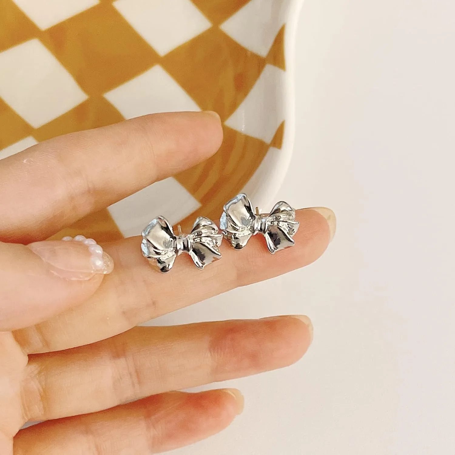 Silver Bow Earrings for Women Trendy Silver Bow Dangle Earrings for Weeding Sparkly Statement Earrings for Brides Bridesmaid Dress Outfits Jewelry Gift
