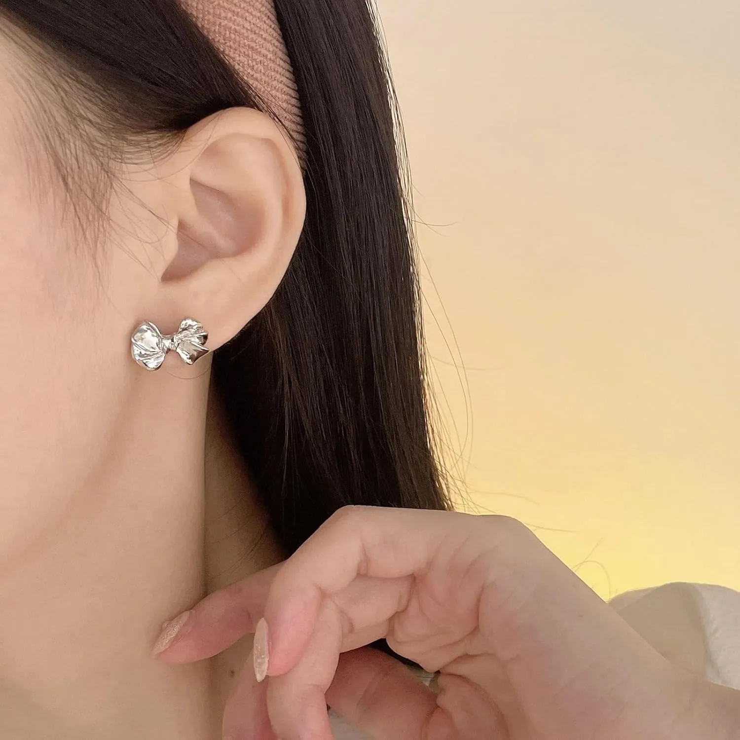 Silver Bow Earrings for Women Trendy Silver Bow Dangle Earrings for Weeding Sparkly Statement Earrings for Brides Bridesmaid Dress Outfits Jewelry Gift