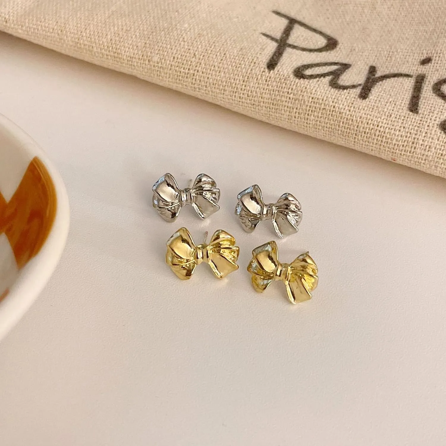 Silver Bow Earrings for Women Trendy Silver Bow Dangle Earrings for Weeding Sparkly Statement Earrings for Brides Bridesmaid Dress Outfits Jewelry Gift