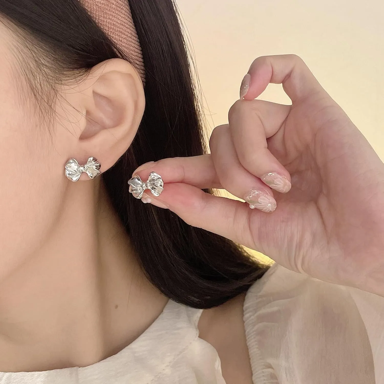 Silver Bow Earrings for Women Trendy Silver Bow Dangle Earrings for Weeding Sparkly Statement Earrings for Brides Bridesmaid Dress Outfits Jewelry Gift