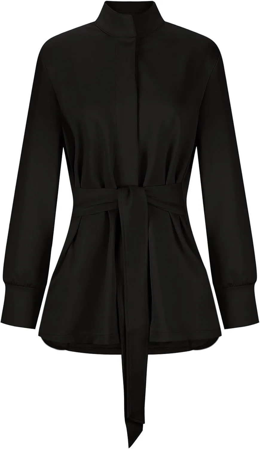 Sinzelimin Womens Mid-Length Trench Coat with Belt Fashion Button up Stand Collar Long Sleeves Windbreaker Outwear & Jackets