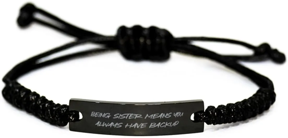 Sister Gifts for Little Sister, Being Sister Means You Always, Useful Sister Black Rope Bracelet, Engraved Bracelet from Sister, Friendship Bracelet, Black Cord Bracelet, Beaded Bracelet, Adjustable