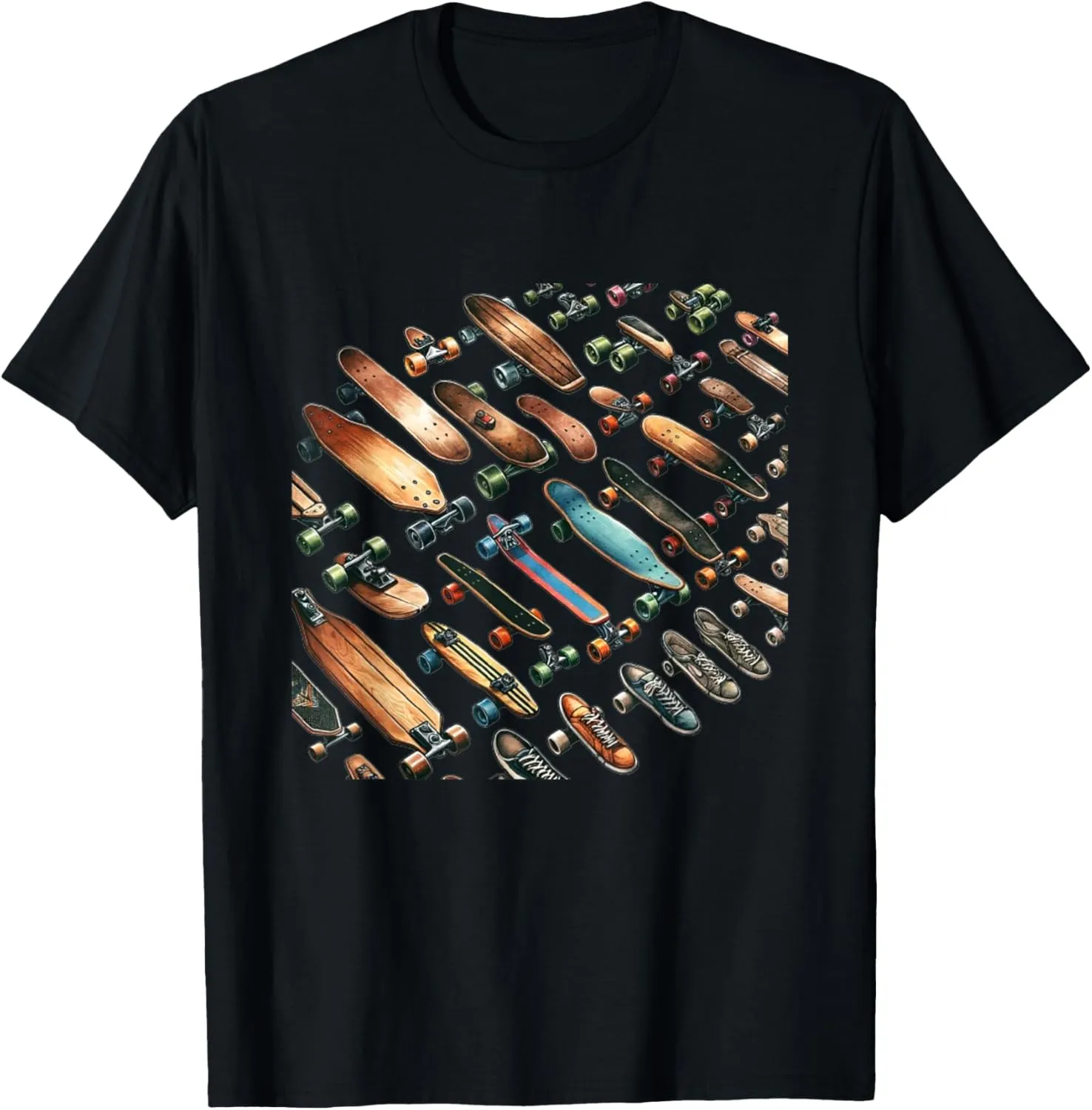 Skateboards in history, decks, trucks skate shoes T-Shirt