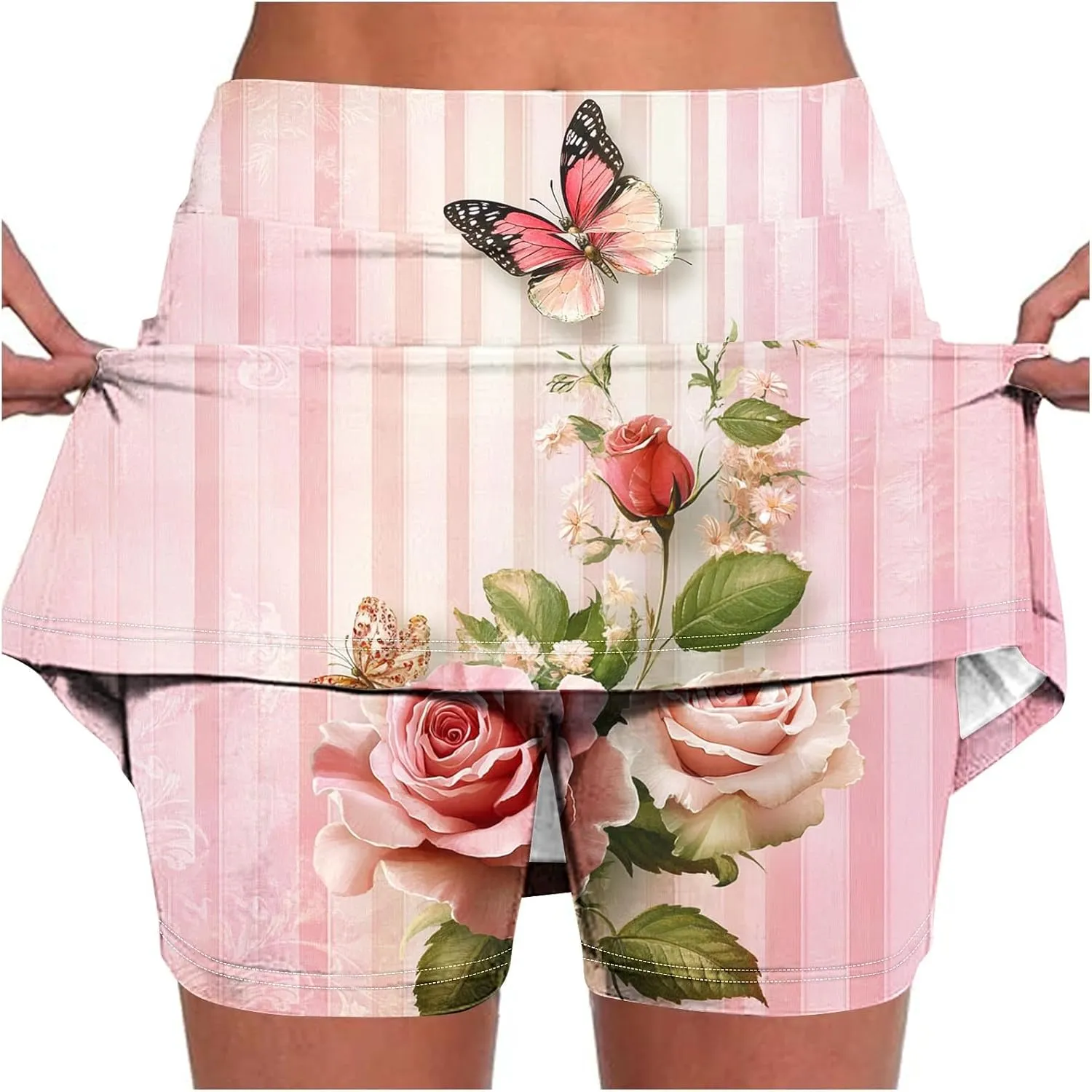 Skorts for Women Fashion High Waist Floral Print Skirts Inner Shorts Summer Sports Running Skirt 2025 Gym Yoga Outfit
