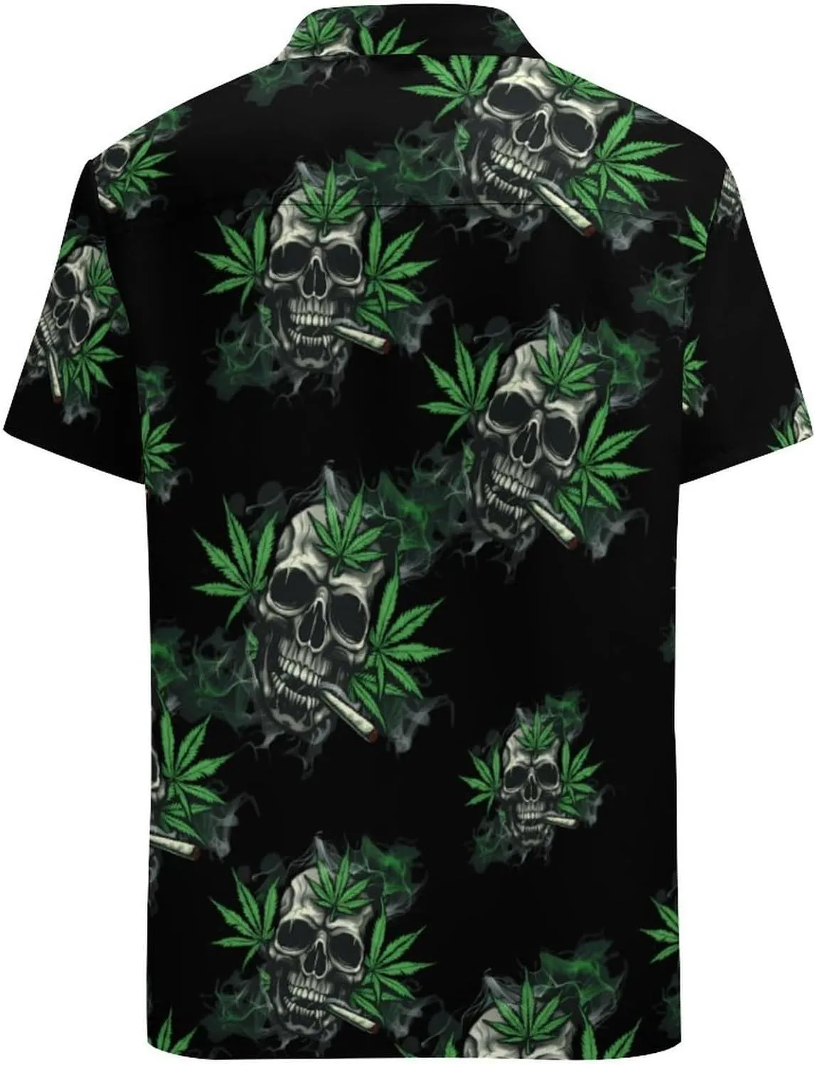 Skull With Weed Leaf Men's Button Down Hawaiian Shirt Casual Loose Fit Cuban Collar Beach Shirts