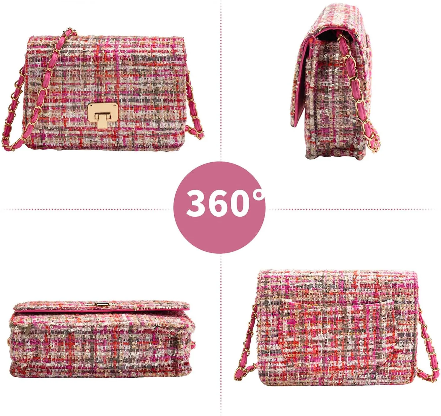 Small Quilted Shoulder Bag for Women Trendy Tweed Mini Clutch Chain Handbag Purses Designer Evening Crossbody Bag