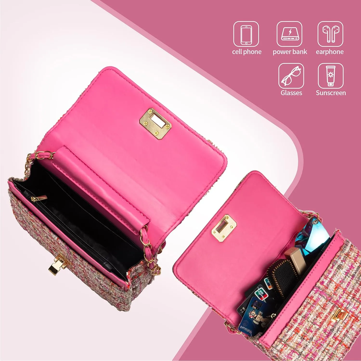 Small Quilted Shoulder Bag for Women Trendy Tweed Mini Clutch Chain Handbag Purses Designer Evening Crossbody Bag