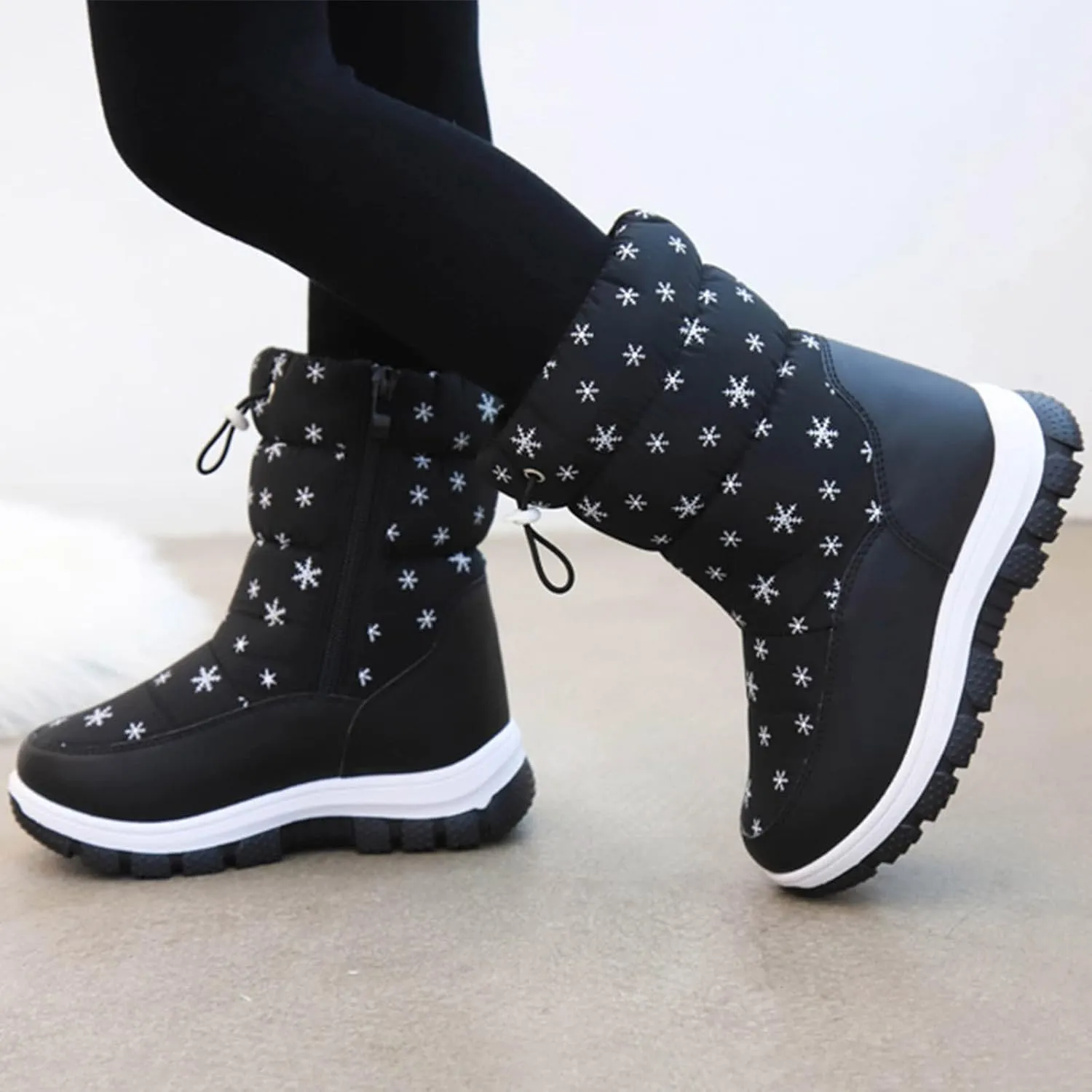 Snowshoes For Kids Thick Soles Non Slip Mid Calf Winter Chunky Snow Boots Girls Fur Lined Boots Insulated Hiking Boots