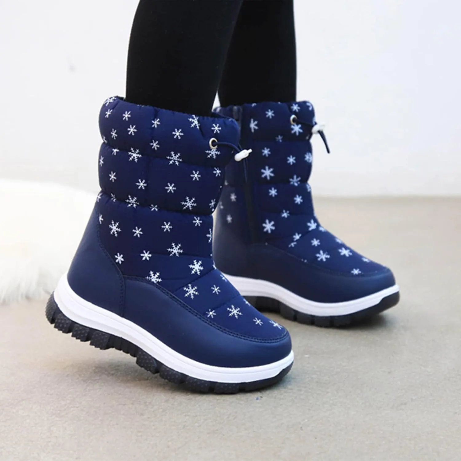 Snowshoes For Kids Thick Soles Non Slip Mid Calf Winter Chunky Snow Boots Girls Fur Lined Boots Insulated Hiking Boots