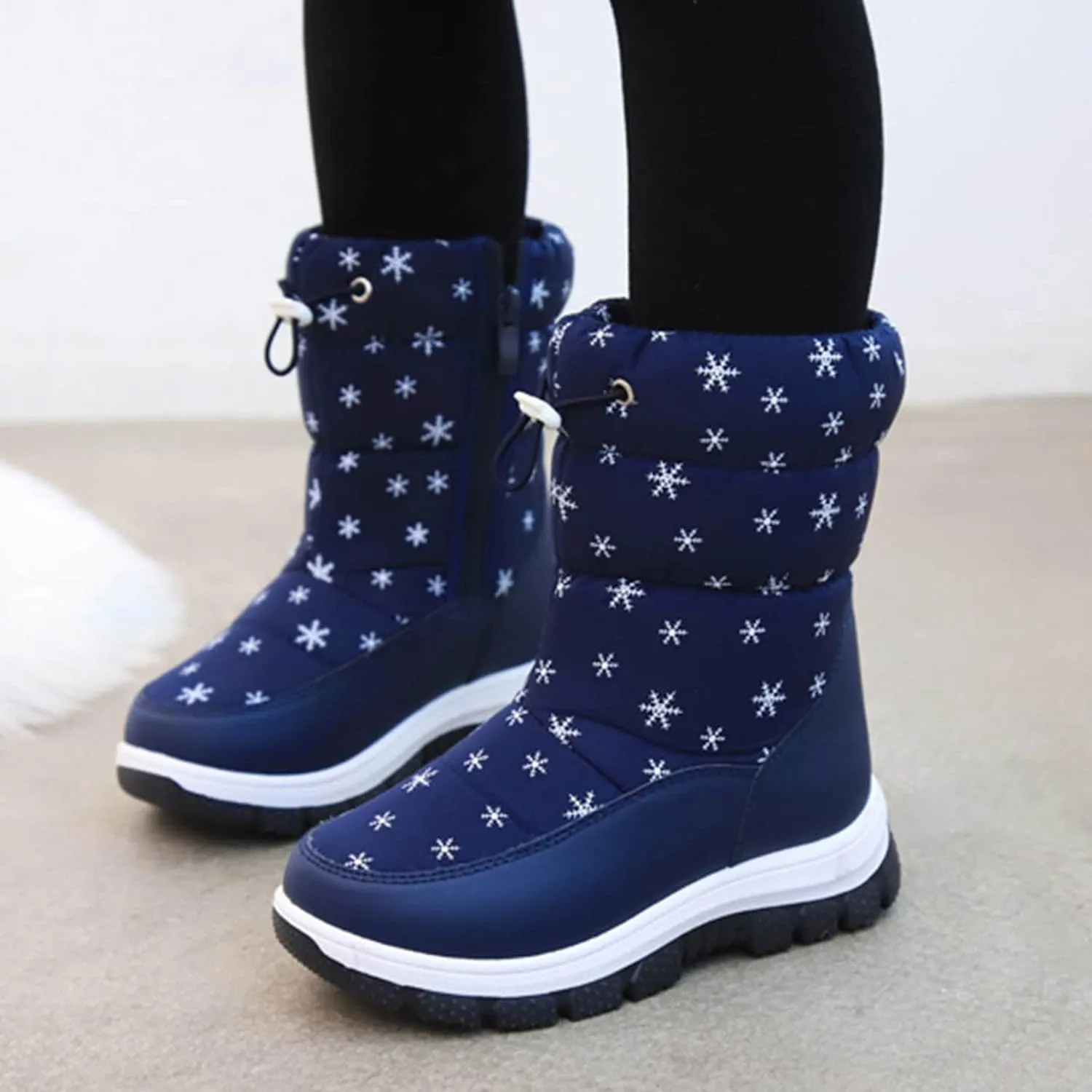 Snowshoes For Kids Thick Soles Non Slip Mid Calf Winter Chunky Snow Boots Girls Fur Lined Boots Insulated Hiking Boots