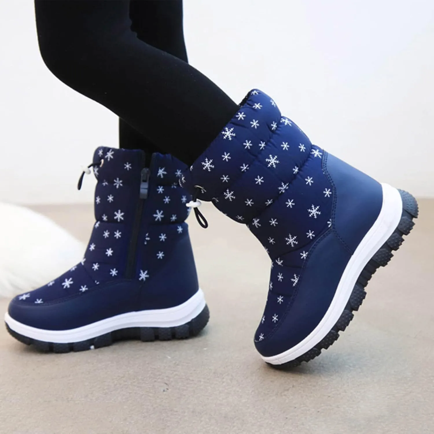 Snowshoes For Kids Thick Soles Non Slip Mid Calf Winter Chunky Snow Boots Girls Fur Lined Boots Insulated Hiking Boots