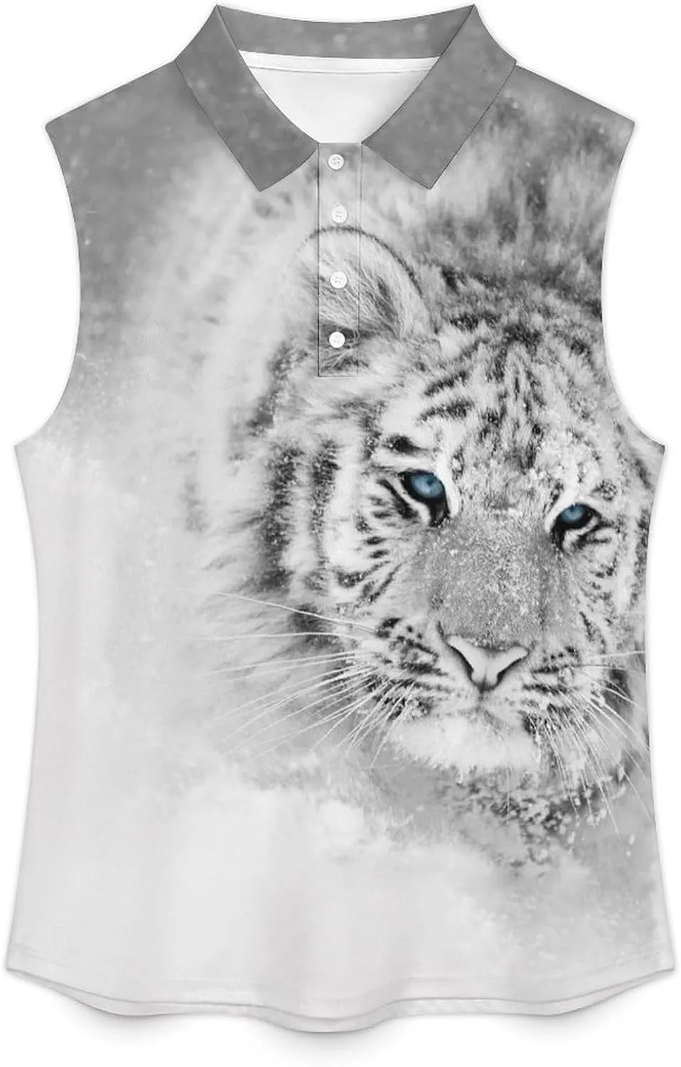Snowy White Tiger Women's Sleeveless Golf Polo Shirts Athletic Tank Tops