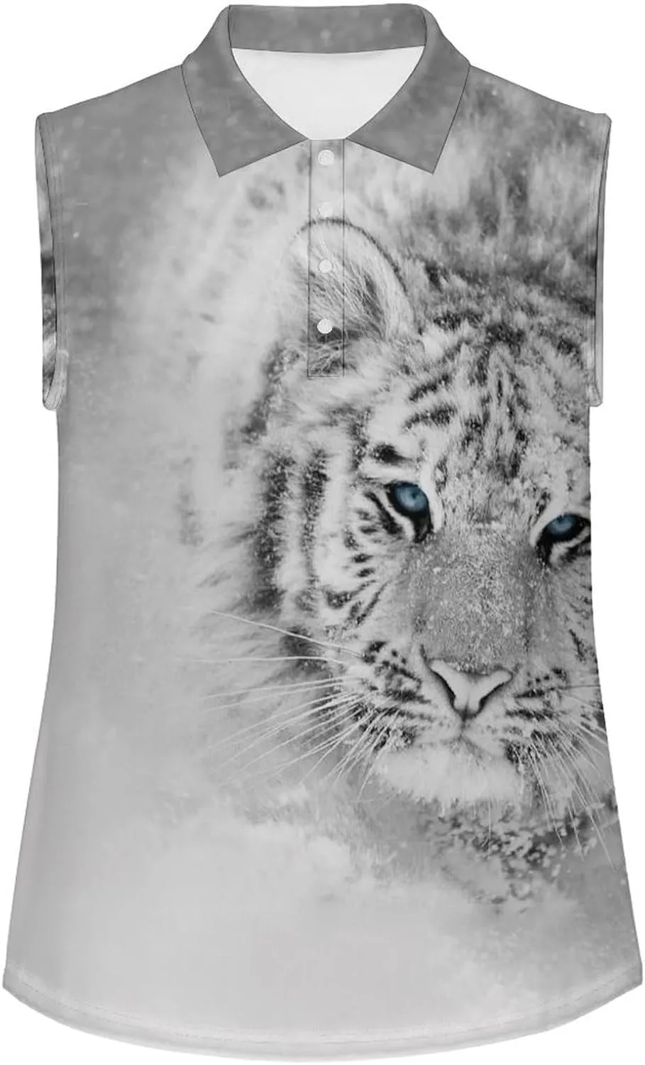 Snowy White Tiger Women's Sleeveless Golf Polo Shirts Athletic Tank Tops