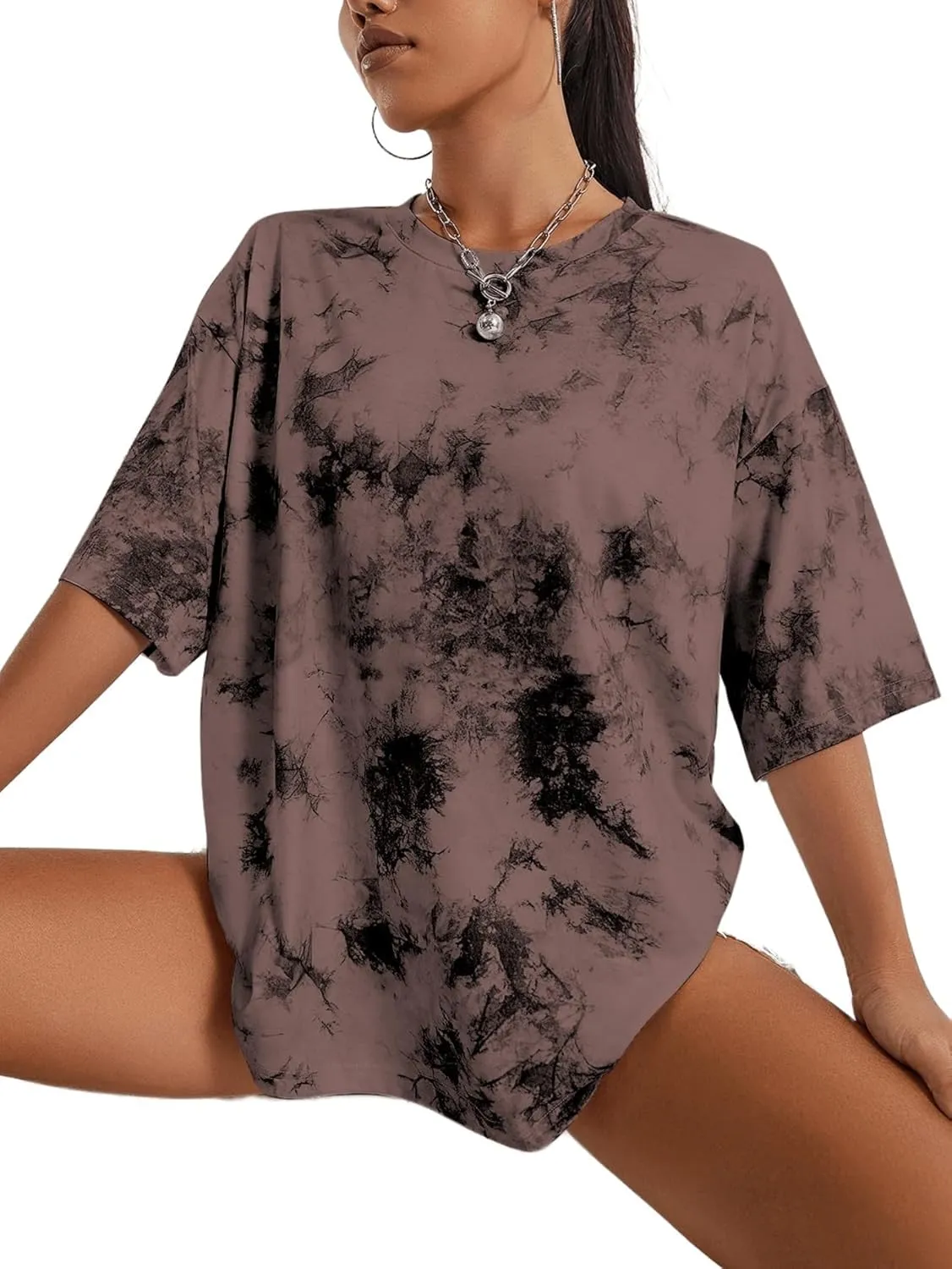 SOFIA'S CHOICE Tie Dye Shirt Women Oversized Tshirts Summer Casual Short Sleeve Tee Tops