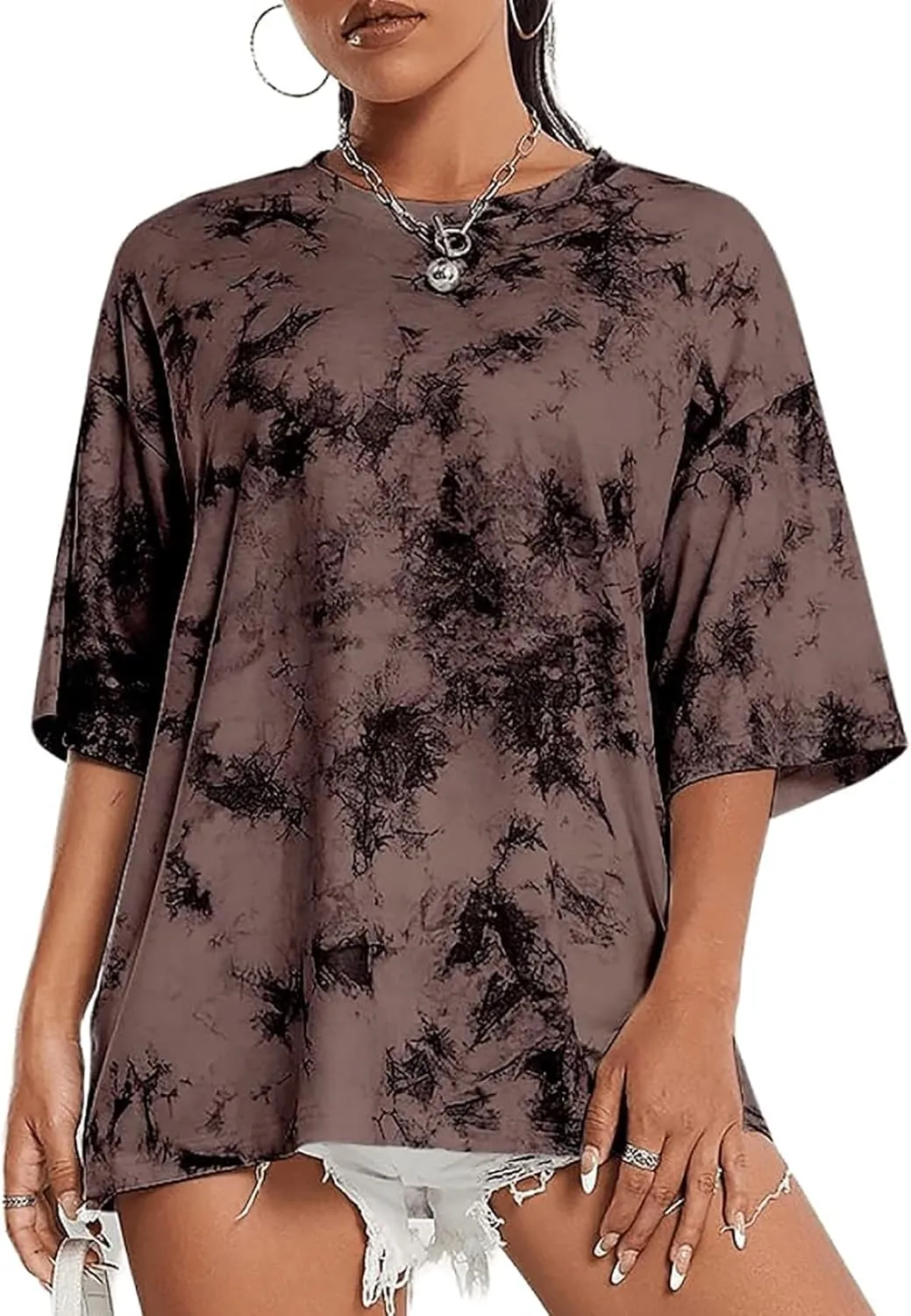 SOFIA'S CHOICE Tie Dye Shirt Women Oversized Tshirts Summer Casual Short Sleeve Tee Tops