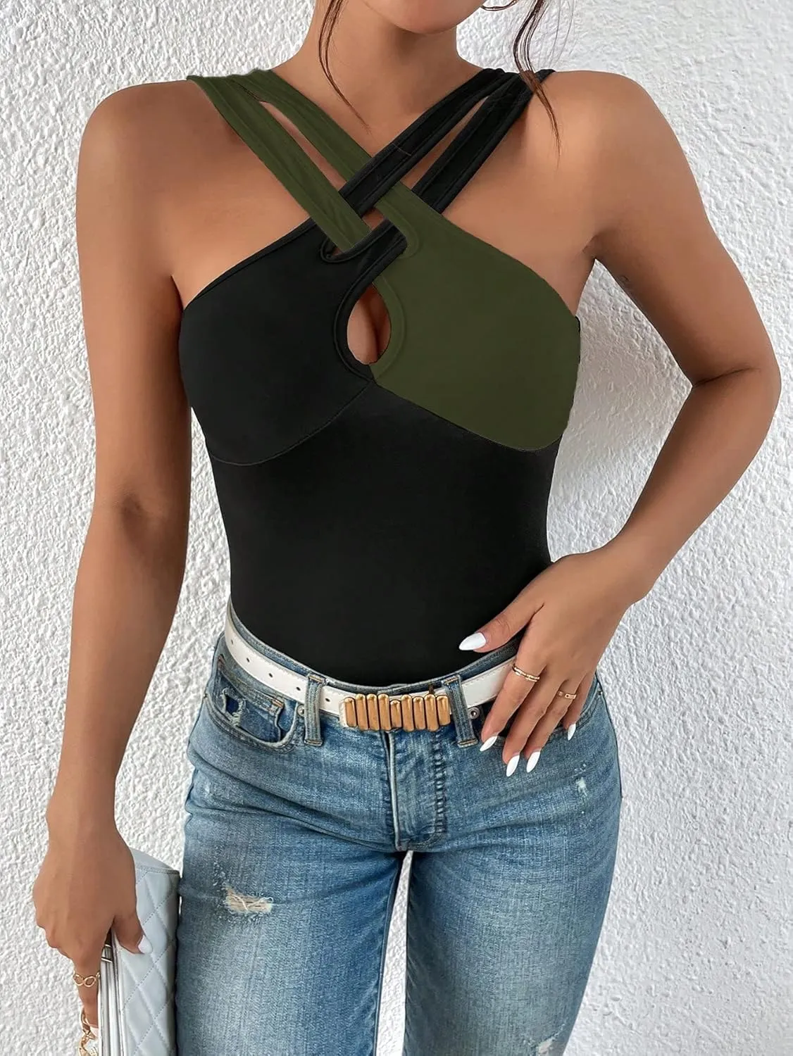 SOLY HUX Women's Color Block Criss Cross Front Cut Out Cami Tops Sleeveless Summer Camisole
