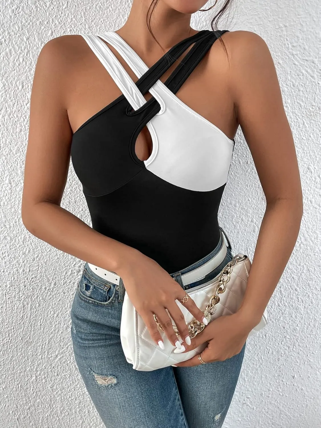 SOLY HUX Women's Color Block Criss Cross Front Cut Out Cami Tops Sleeveless Summer Camisole