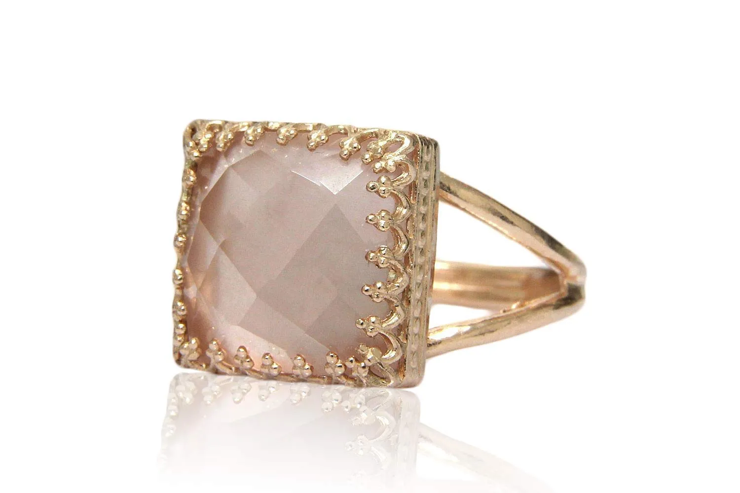 Sophisticated Rose Quartz Ring - 14K Rose Gold-filled Double Band - Pink Ring Handcrafted by Skilled Jewelers - Wedding, Birthday, Anniversary, Prom Jewelry - with Box