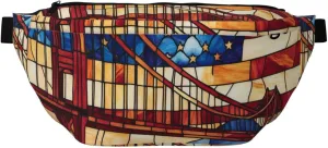 Stained Glass American Flag Bridge Fanny Pack For Women Man, Waist Belt Bag Crossbody For Sports Travel Hiking Running Jogging