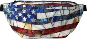 Stained Glass American Flag Fanny Pack For Women Man, Waist Belt Bag Crossbody For Sports Travel Hiking Running Jogging