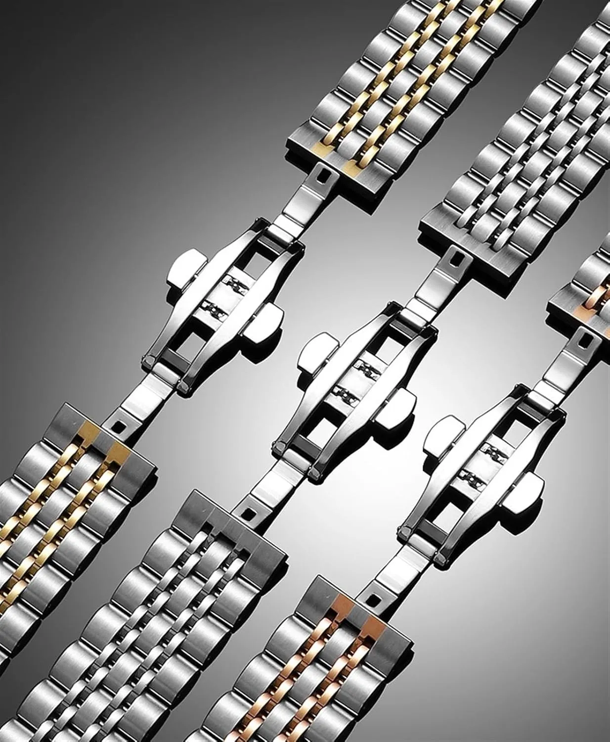 Stainless Steel Band 20mm 22mm Metal Band Unisex Band Watch Accessories Double Button Folding Buckle Band Watch Replacement Band