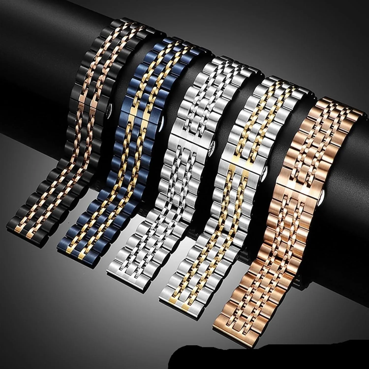 Stainless Steel Band 20mm 22mm Metal Band Unisex Band Watch Accessories Double Button Folding Buckle Band Watch Replacement Band