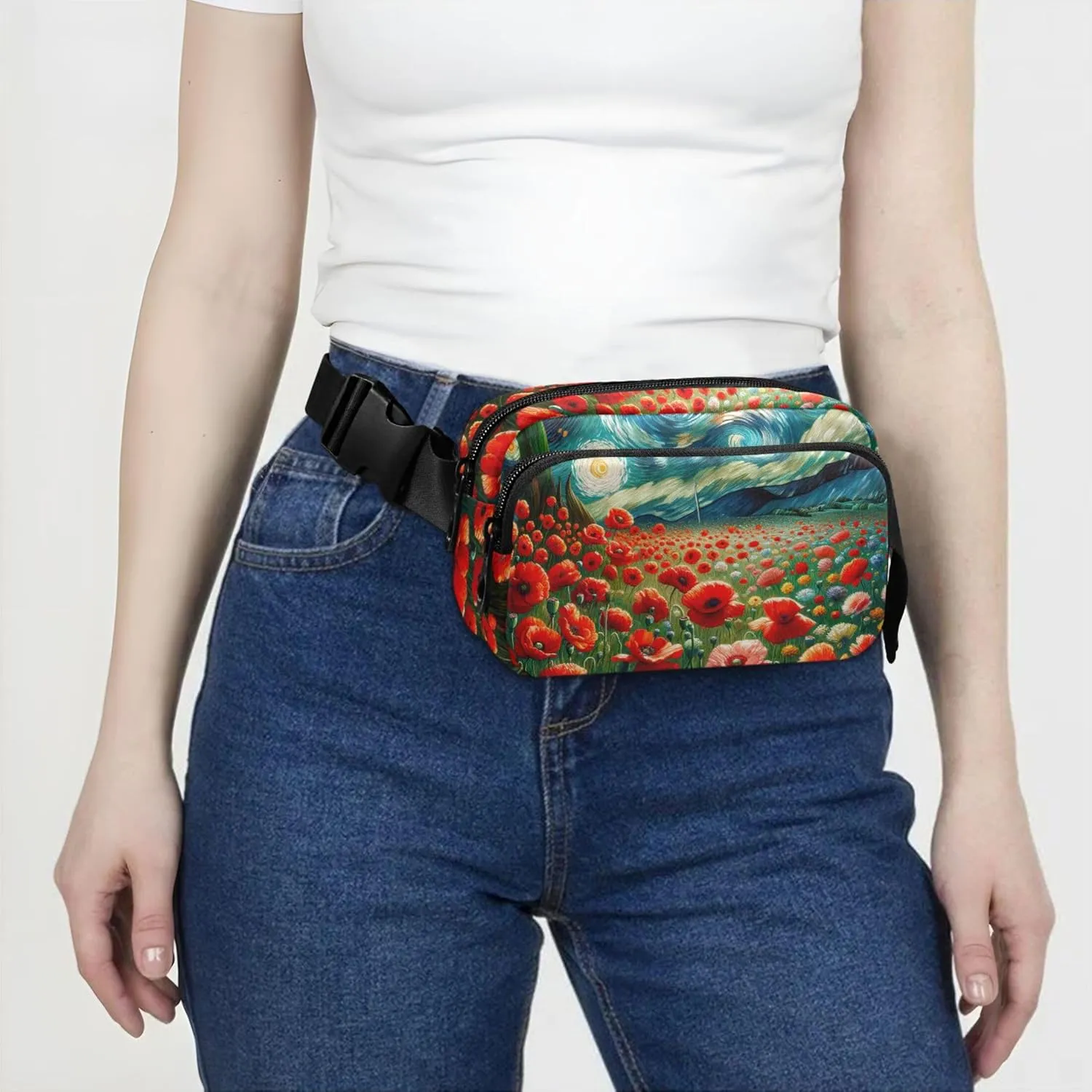 Starry Poppy Dreamscape Womens Fanny Pack Waterproof Hip Pouch Belt Bag Cute Travel Waist Pouch