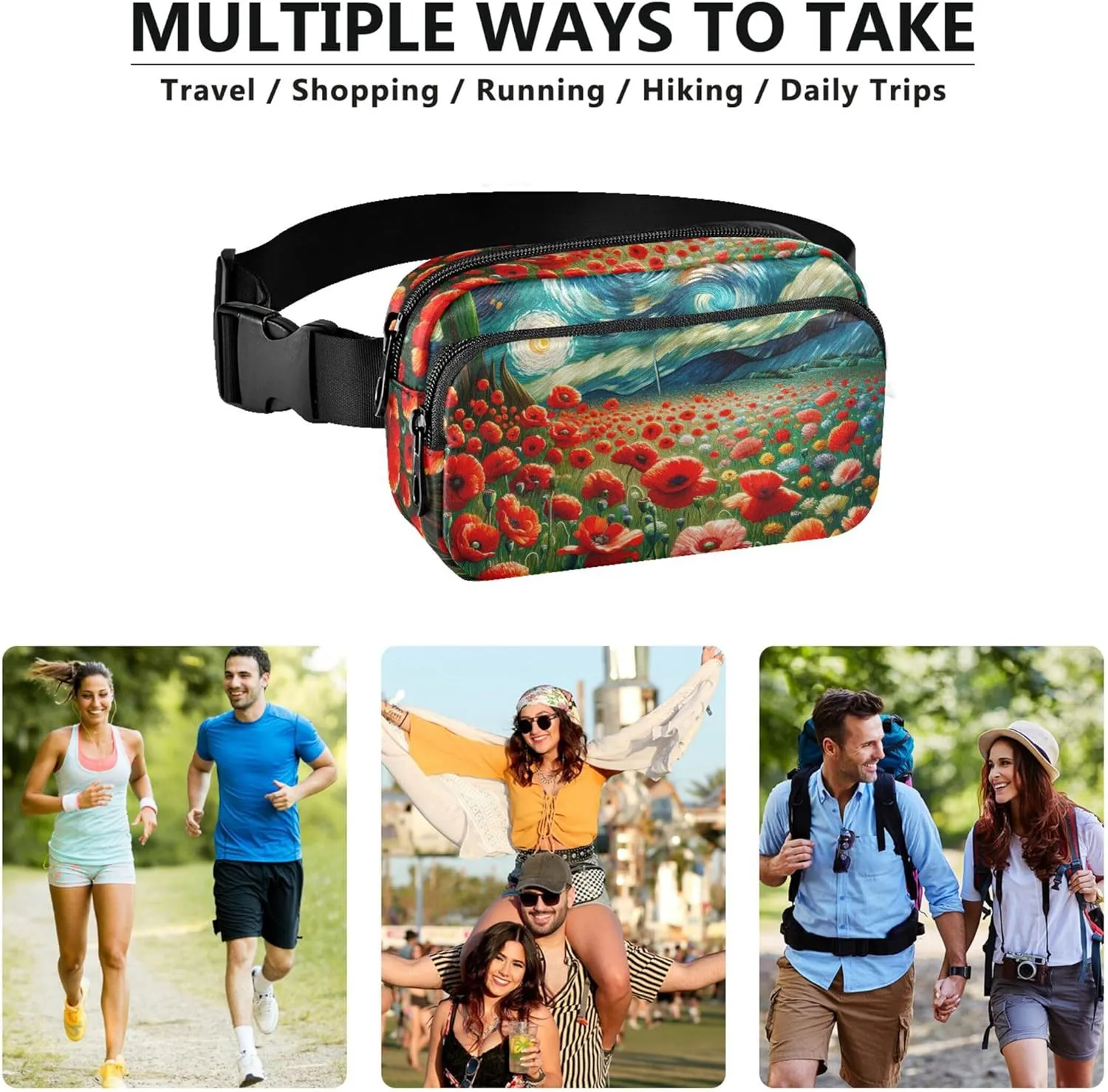 Starry Poppy Dreamscape Womens Fanny Pack Waterproof Hip Pouch Belt Bag Cute Travel Waist Pouch