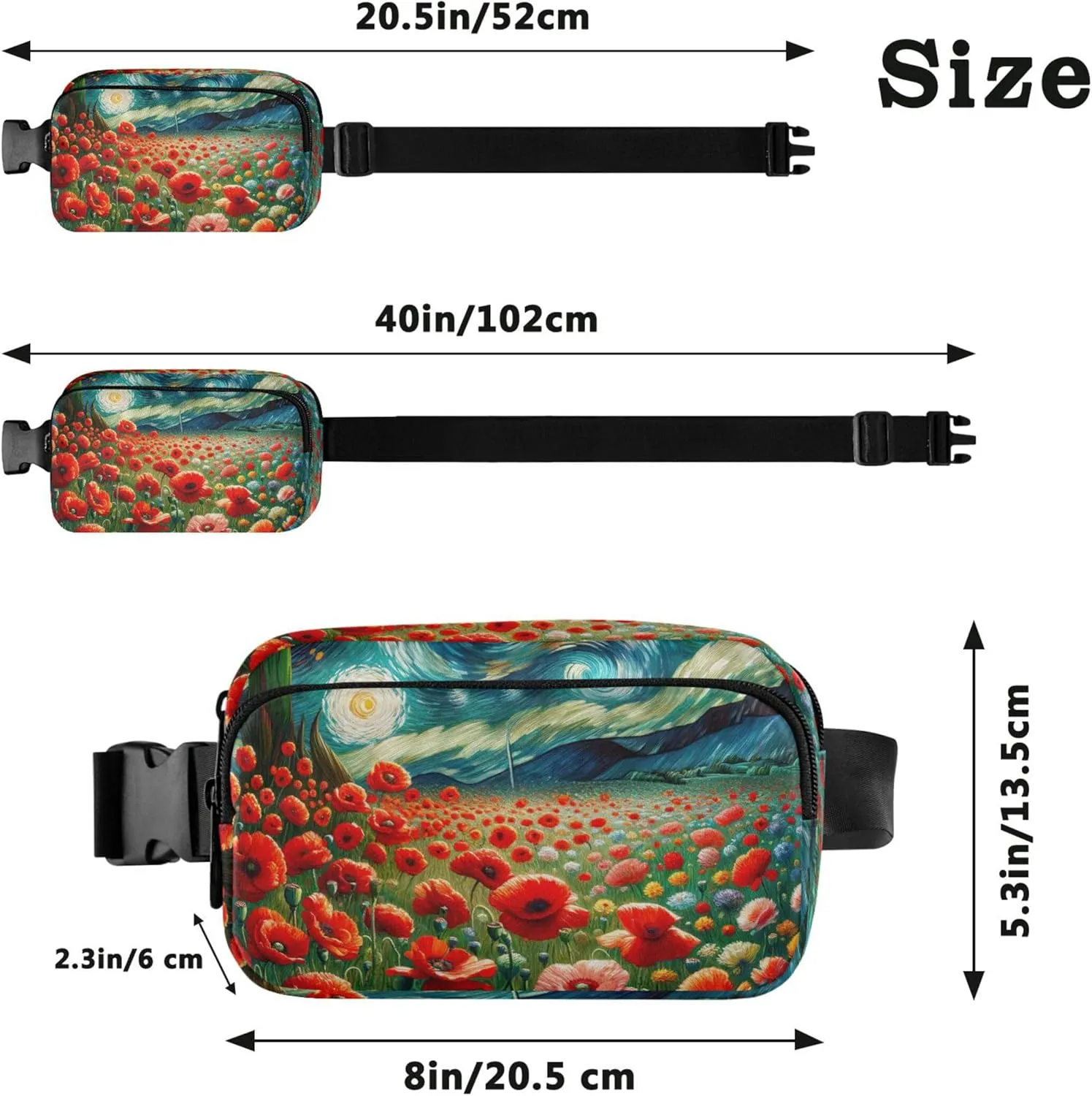 Starry Poppy Dreamscape Womens Fanny Pack Waterproof Hip Pouch Belt Bag Cute Travel Waist Pouch