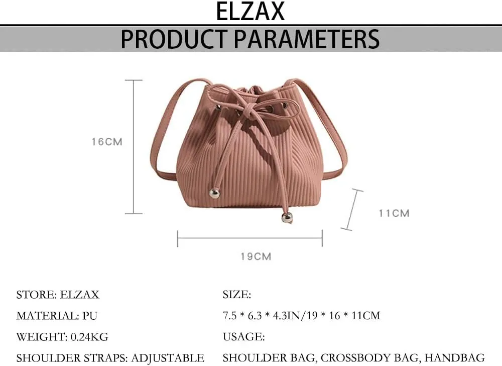 Stripe Drawstring Bucket Bag Small Leather Crossbody Hobo Bucket Satchel Bag Casual Lightweight Drawstring Daypack Purse